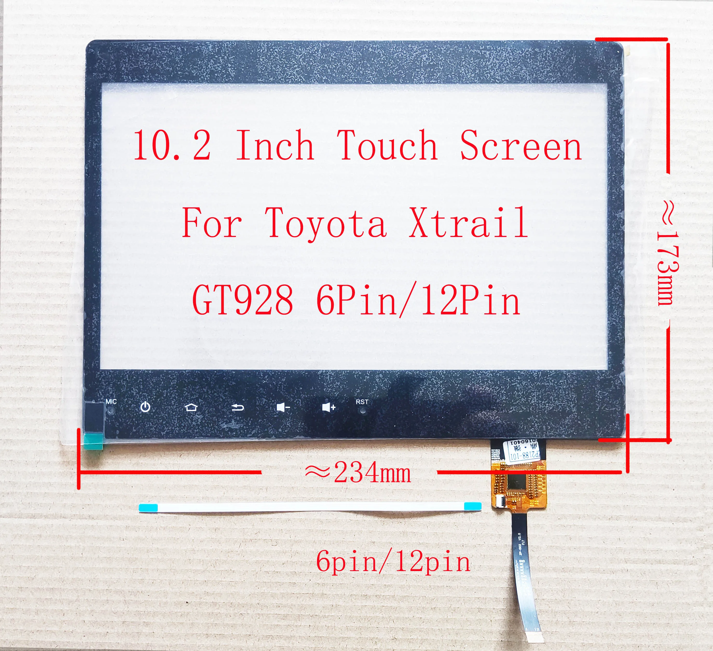 10.2 Inch Touch Screen Digitizer Sensor  For Nissan  X-Trail    234*173mm GT928 6Pin/12Pin ZP2188-101 RY101251