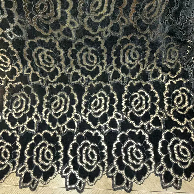 Latest rose Laser hollowing embroidered velvet fabric for women's dresses, children's dresses, and evening gown fabric