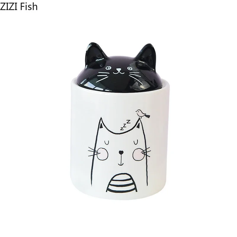 Cute Black Cat Decorative Jar and Lids Dressing Table Ring Necklace Jewelry Box Cosmetic Jar Ceramic Candy Pots Aroma Can