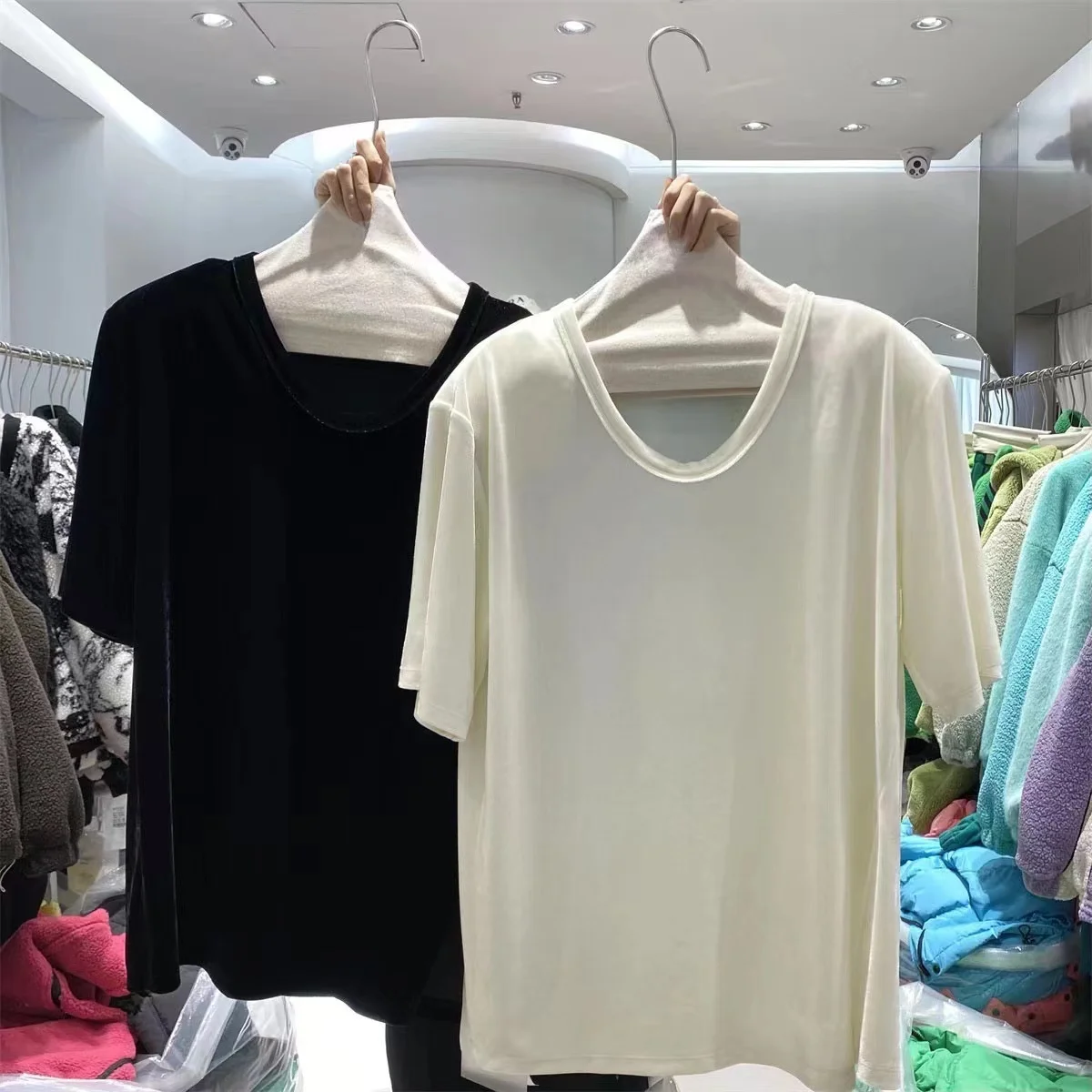 Spring Autumn V-Ne Padded oulder Open Split Loose Velvet ort Sve T-irt Women's Top Comfortable Breathable Casual Wear