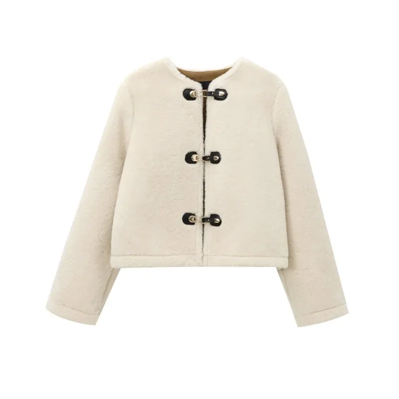 Thick Warm Faux Fur Jacket for Women, Long Sleeve Coat, Front Toggle, Female Outerwear, Chic Tops, Fashion