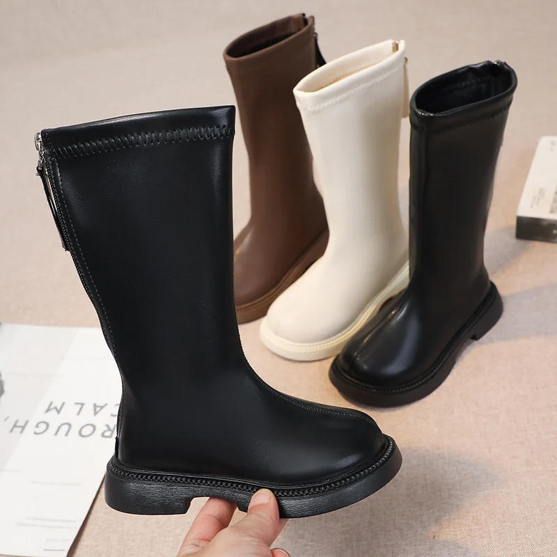 Children High Boots for Girls Spring Autumn Waterproof Non-slip Fashion Kids Elegant Princess Boots Simple Korean Style 2024 New