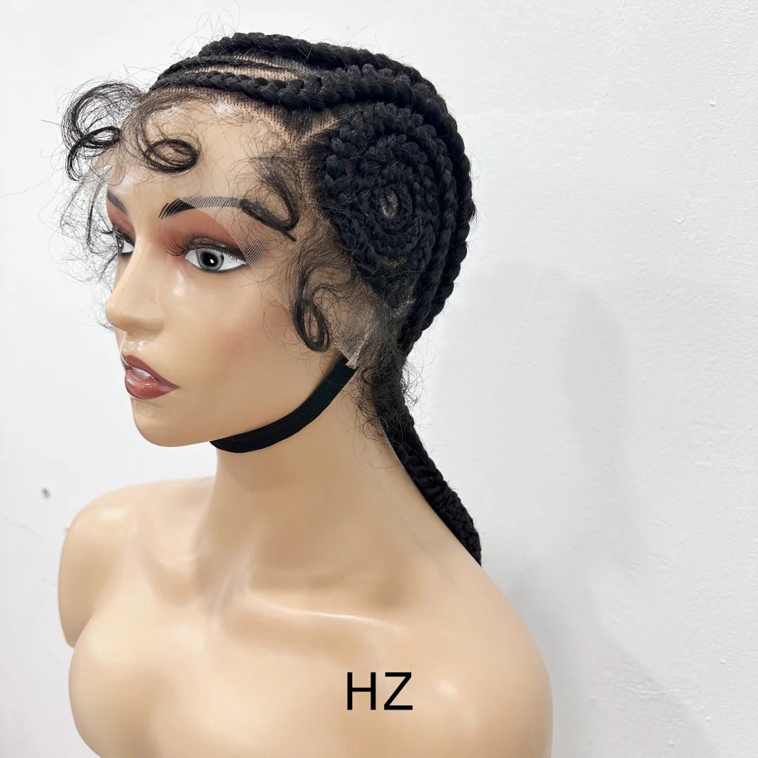 HZ 16 بوصة الاصطناعية 100% اليد تعادل كامل الدانتيل كورنو شعر مستعار مضفر الدانتيل تجديل الباروكات مع شعر الطفل للنساء السود #2