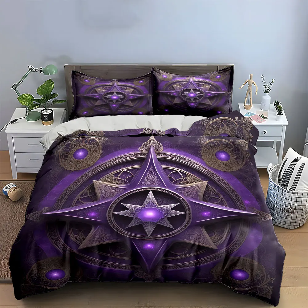 

"Purple Mandala Star Decor Set" Bedding Set with 1 Duvet Cover 2 Pillowcases Single Double King Queen, Gift
