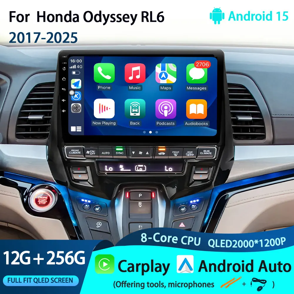 

Android 15 Car Radio For Honda Odyssey RL6 2017-2025 Navigation GPS Multimedia Video Player Stereo wireless Carplay Auto Wifi