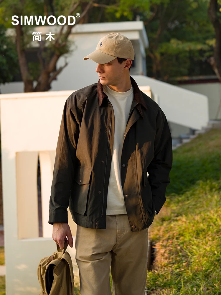 

SIMWOOD 2025 Autumn New Vintage Distressed Men Oversize Waterproof Patchwork Design Jacket