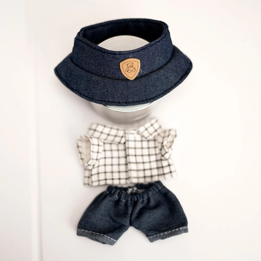 15/17cm 라부부 인형 캐주얼 체크 셔츠 바지 모자 3종 세트 라부부 의류 인형 3.0 앉아있는 파티 DIY 의류 액세서리