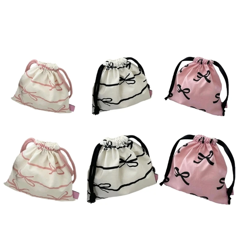 YQ Multi Purpose Cotton Storage Bag Convenient Cotton Drawstring Bag with Bowknot Embellishment for Daily Essential