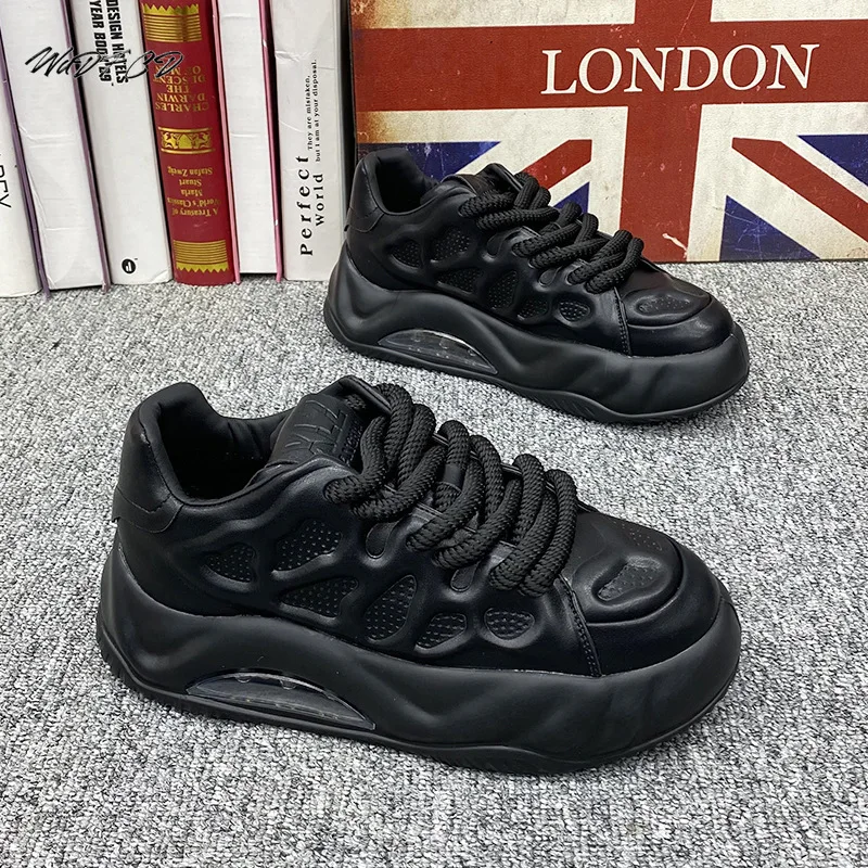 Chunky Sneaker Men Designer Air Cushion Board Shoes Fashion Casual Split Leather Breathable Height Increased Flat Platform Shoes