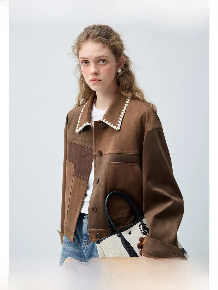 

Caramel Map VEGA CHANG Suede ort Jaet Women's 2026 New Spring Versatile ort Outerwear Splicing Retro Sle Long Sve