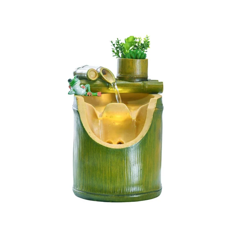 Bamboo Shape Water Fountain With Lucky Feng Shui Wheel For Living Room Office Desktop Decor And Housewarming Opening Gift