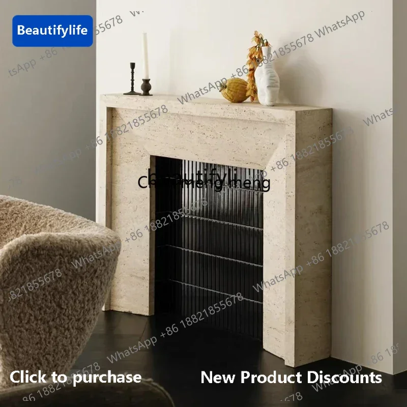 

183Marble fireplace American retro travertine fireplace simple living room stone mantel6005