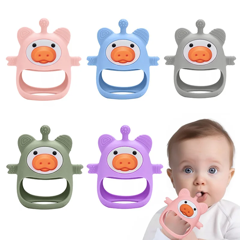 

Baby Teething Toys Silicone Teethers for Babies 0-6 Months BPA Free Pig Chew Toy Infants Anti-Drop Mitten Teether for Soothing