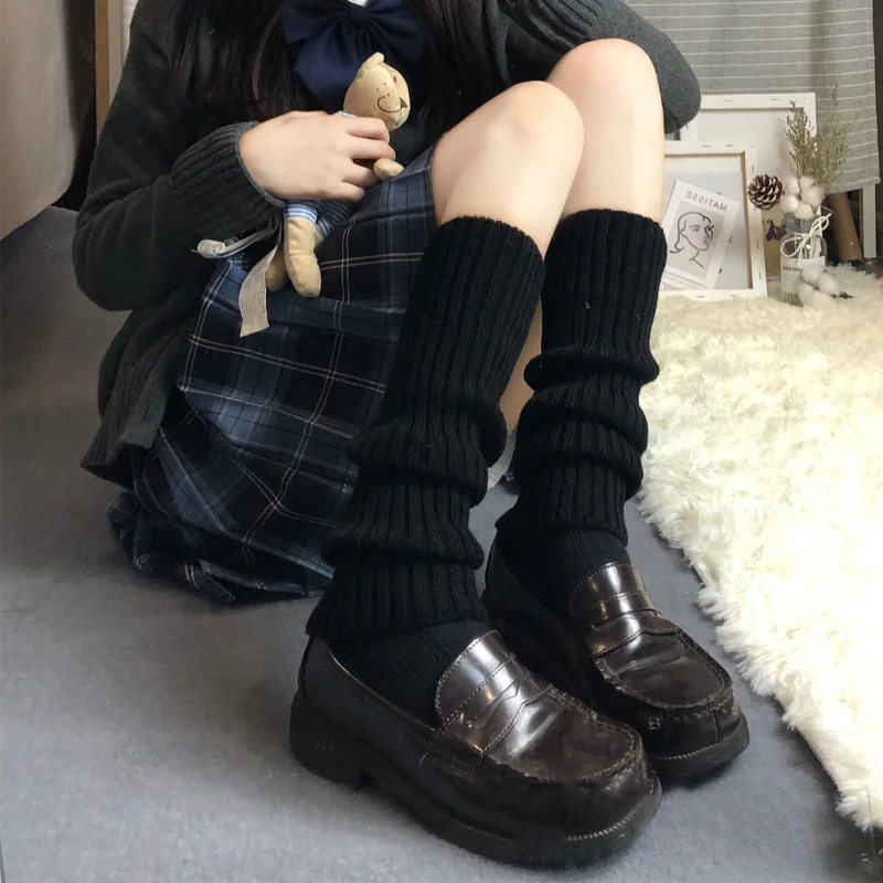 Winter Bein Wärmer Schwarz Goth Gyaru Y2k Zubehör Gothic Lolita Stricken Socken Frauen Tanzen Nettes Beine Wärmer