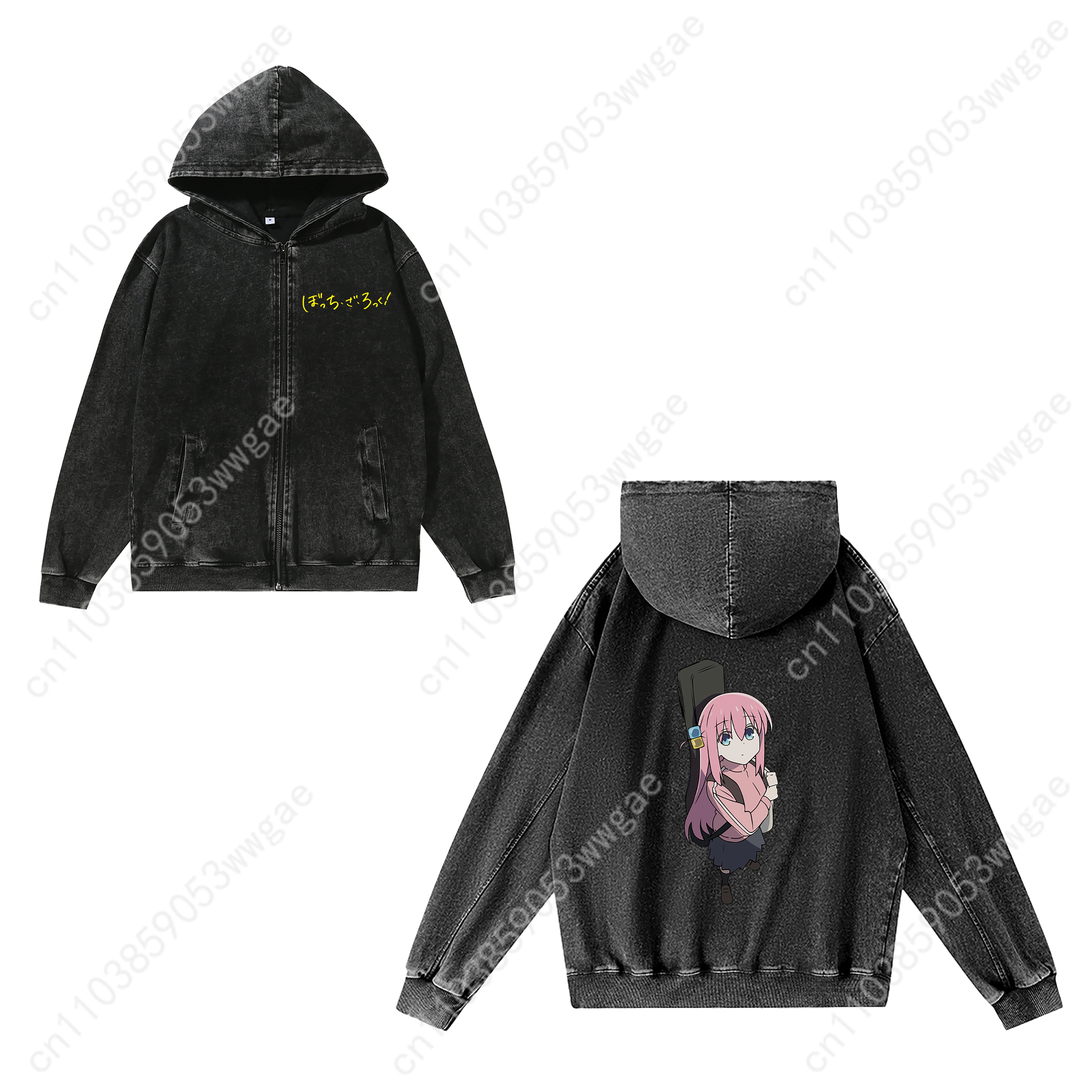 Bocchi The Rock Zipper Sweatshirt رجل امرأة ريترو هوديي خمر البلوز قميص العرق مع جيب كامل البريدي سترة مخصصة