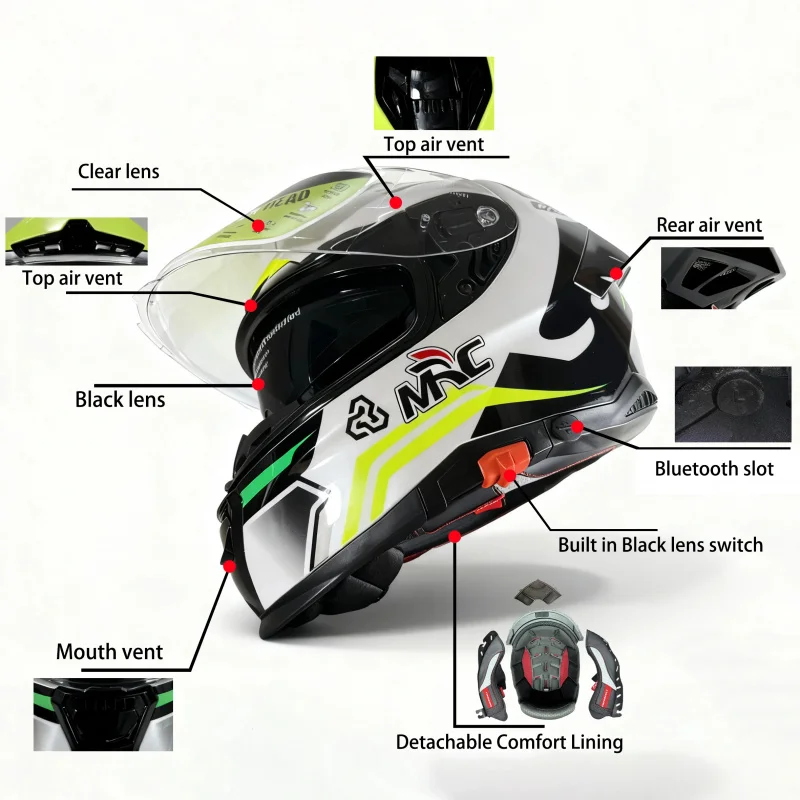 2026 MRC Full Face Modular Flip Up Motorcycle Helmet DOT ECE Men Women Racing Dual Lens Visor Safety Helmet Casco Moto