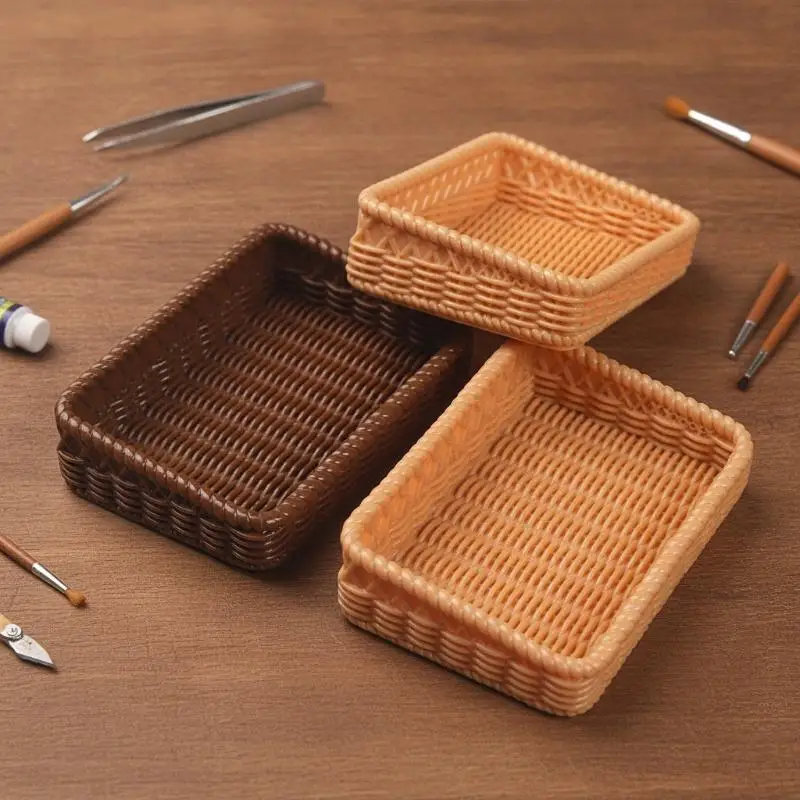Simulation Mini 1 6Scale Woven Basket Display Prop Jewelry Showcase Tray For Ring Earring Pendant Trinket Decoration Organizer