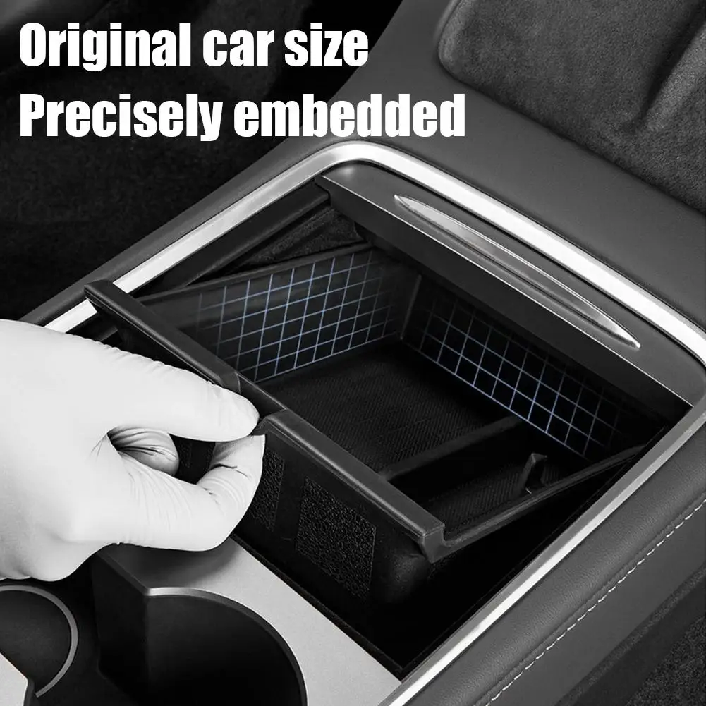 For Tesla Modely/3 Center Console Organizer Tray Interior Black Box Storage Accessories ABS Armrest Easy Material Insert Re E8E6