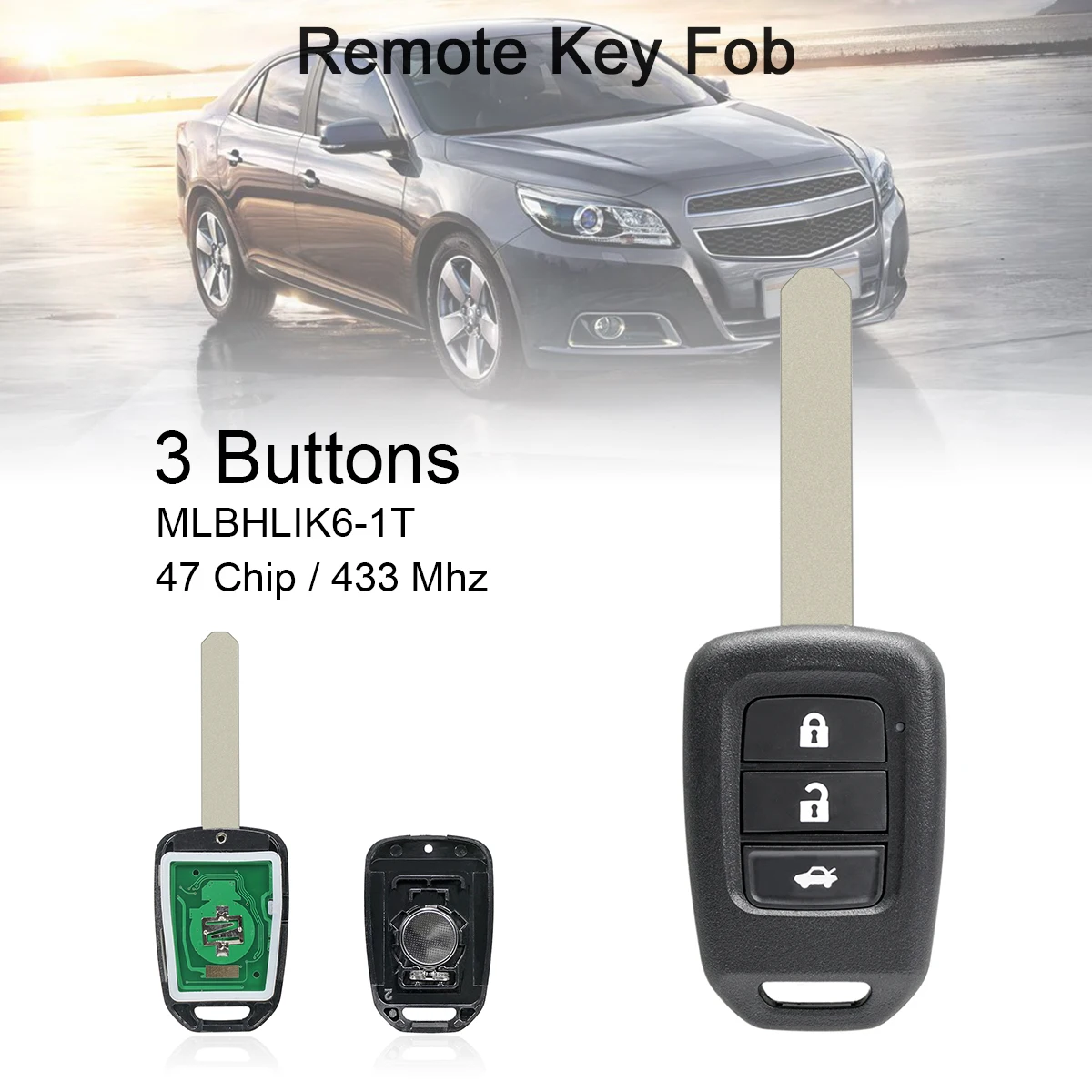 

433Mhz 3Buttons Car Remote Key with ID47 Chip Fit for Honda 2013-2015 2013-2017