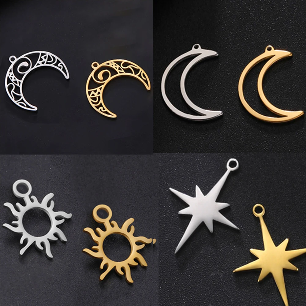EUEAVAN 3 pièces lune étoile soleil breloques en acier inoxydable pendentif collier boucles d'oreilles Bracelet fabrication de bijoux accessoires en gros bricolage