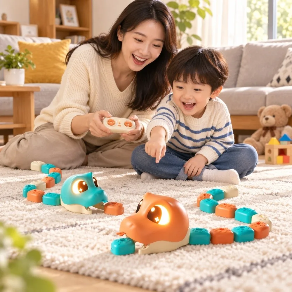 Fun Game Magnetic RC Snake Car Toy Interactive Bead Eating Remote Control Car Desktop Rechargeable Greedy Snake Car Boys Toy