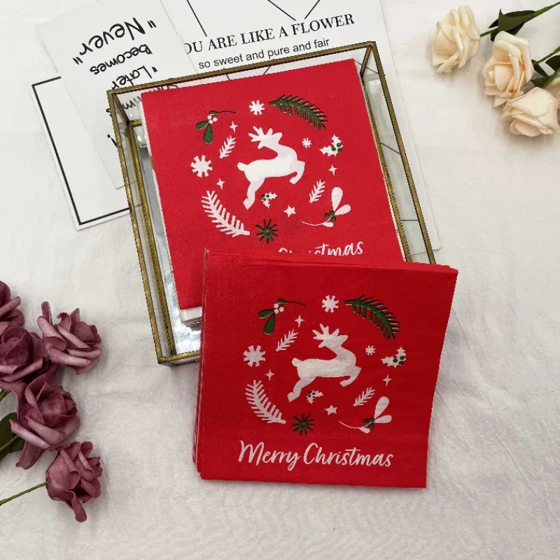 10/20pcs 33cm 2-Ply Red Christmas Deer Napkins Disposable Paper Placemats Ambient Paper for Party Decoration