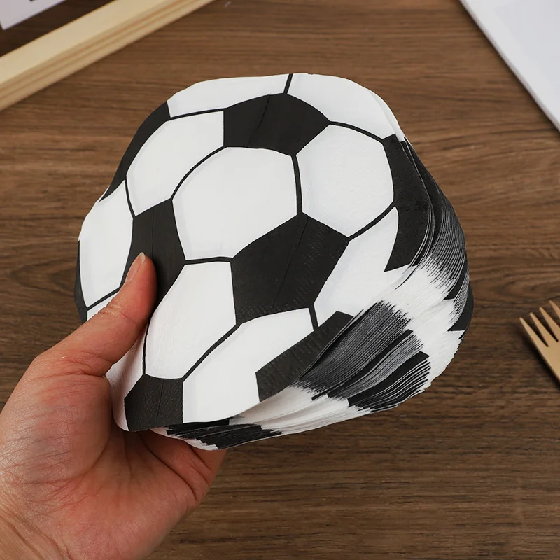 20Pcs Football Shaped Napkin Soccer Party Disposable Tableware for Kids Boys Sports Birthday Party Table Decoration Supplies