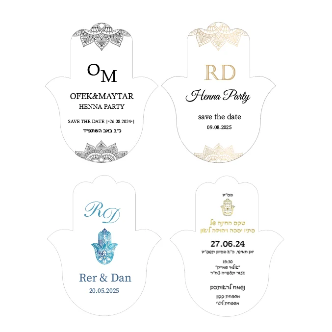 Custom Henna Party Invitations Hamsa Hand Shape Business Card Ceremony Postcard Modern Design Print Save The Date Elegant Decor