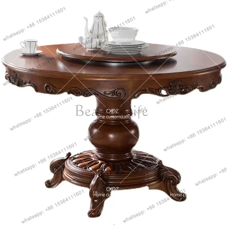 Factory Direct All Solid Wood Dining Table Set With Leather Chairs Rotating Top For Small Apartment Villa High End Restaurant Sp