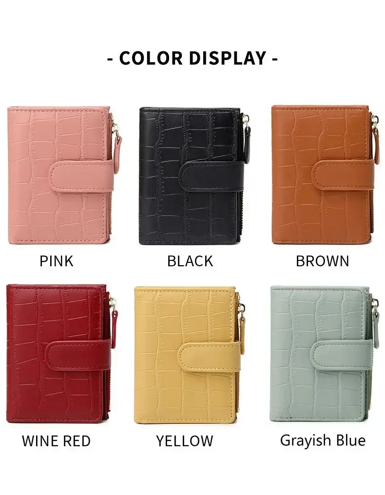 Fashionable Women's Folding Short Wallet High Quality PU Leather Zipper Wallet Solid Color Versatile ID Window Small Wallet