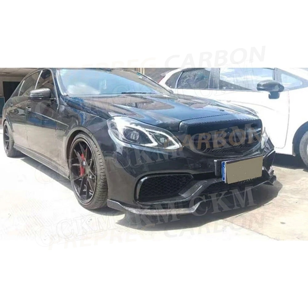 For W212 Carbon Fiber Front Lip Spoiler Chin Splitters For Benz E Class E260 E300 E400 E63 AMG 2014 - 2016 Car Bumper Protector view 2