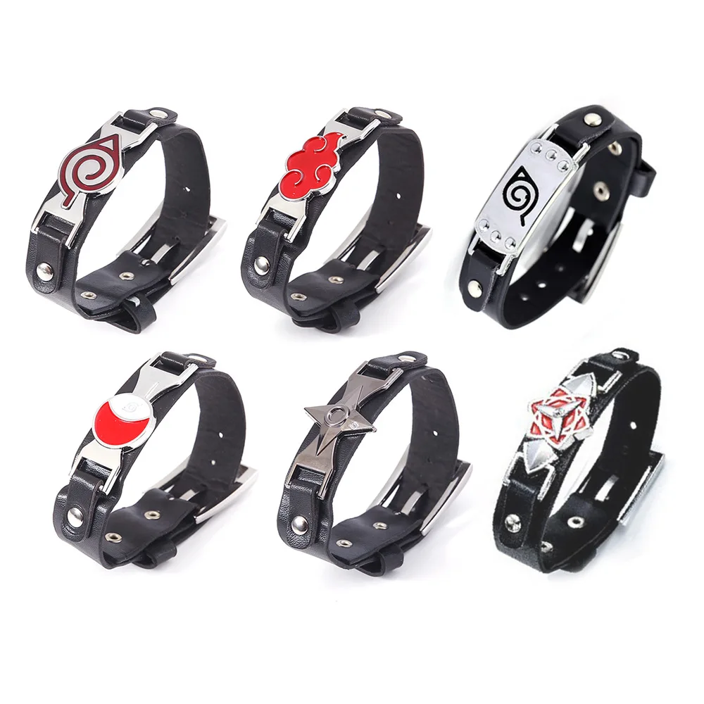 Anime Akatsuki Uchiha Sasuke Uzumaki Red Cloud Sharingan Bracelets Leather Rope Figure Kids Toy Cosplay Gift