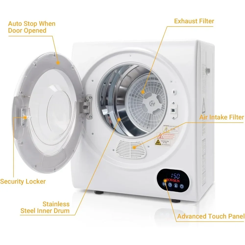 Asciugabiancheria portatile da 1.5 Cu.Ft, asciugabiancheria, 850W 110V ad asciugatura rapida, con vasca e pannello di controllo LCD per dormitorio domestico dell'appartamento