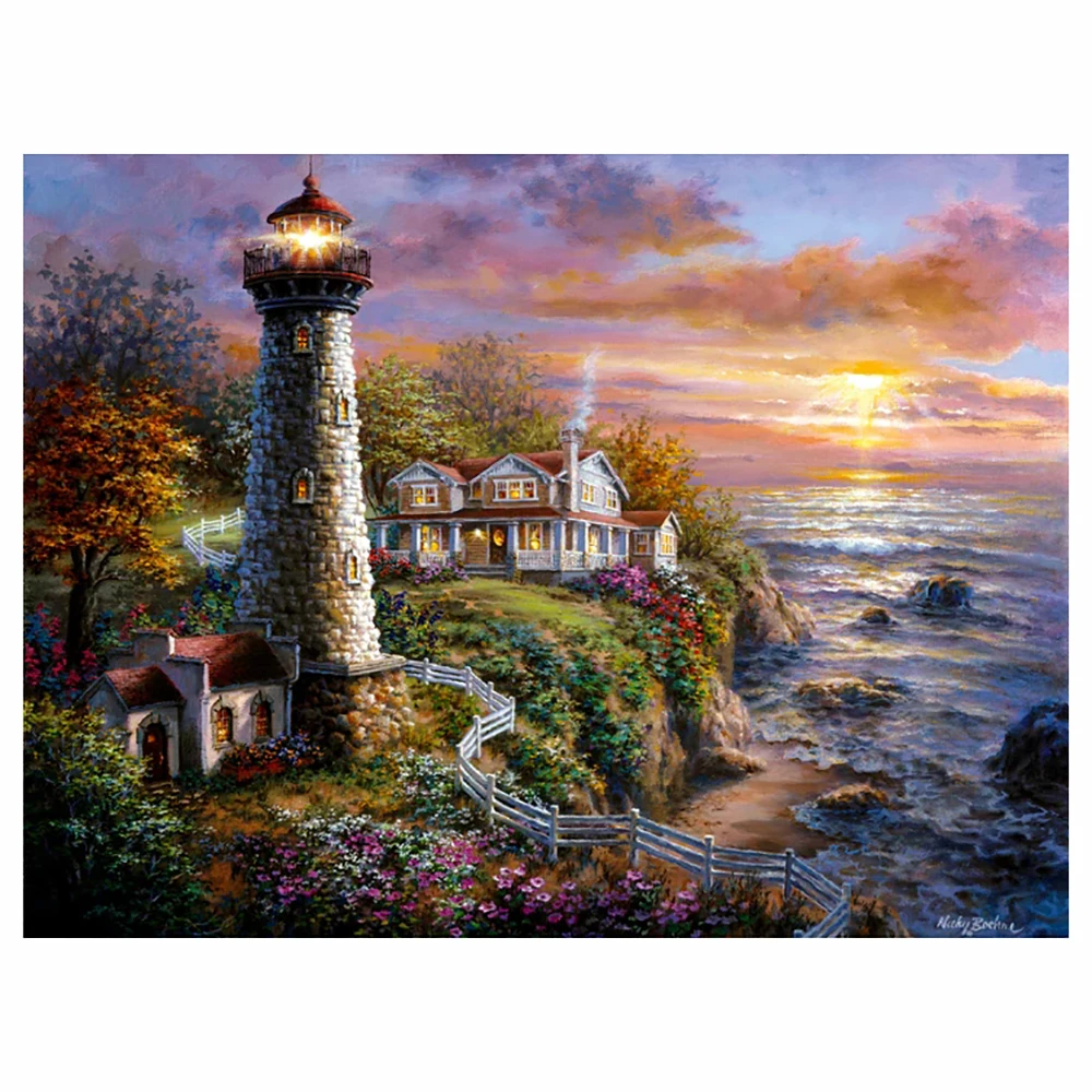 DIY-5D Diamond Painting Lighthouse Shelter Scenery Full Diamond Embroidery Mosaic Picture Closed Mosaic Home Decoration Gift