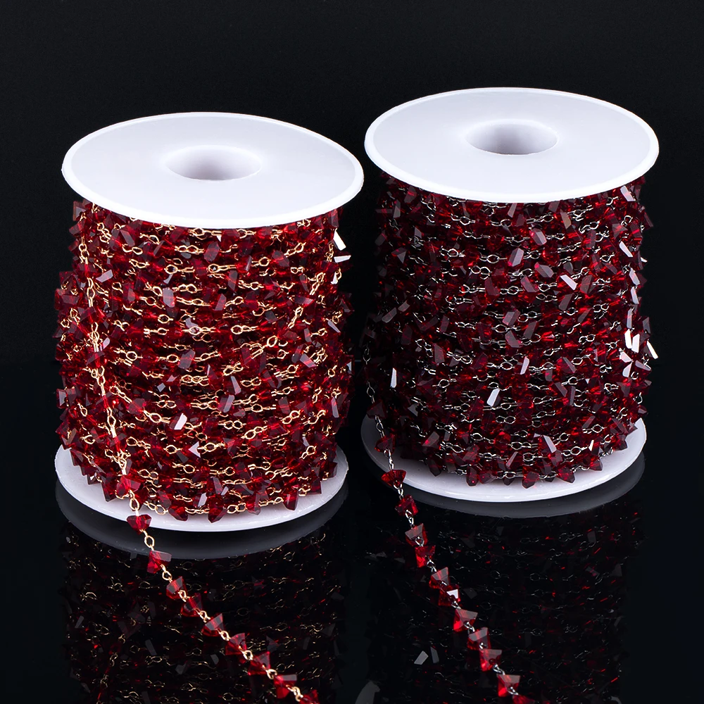 

0.5Meter 1Meter Irregular Triangle Crystal Stone Chains Dark Red Beads Copper Chain For DIY Necklaces Bracelets Making Wholesale