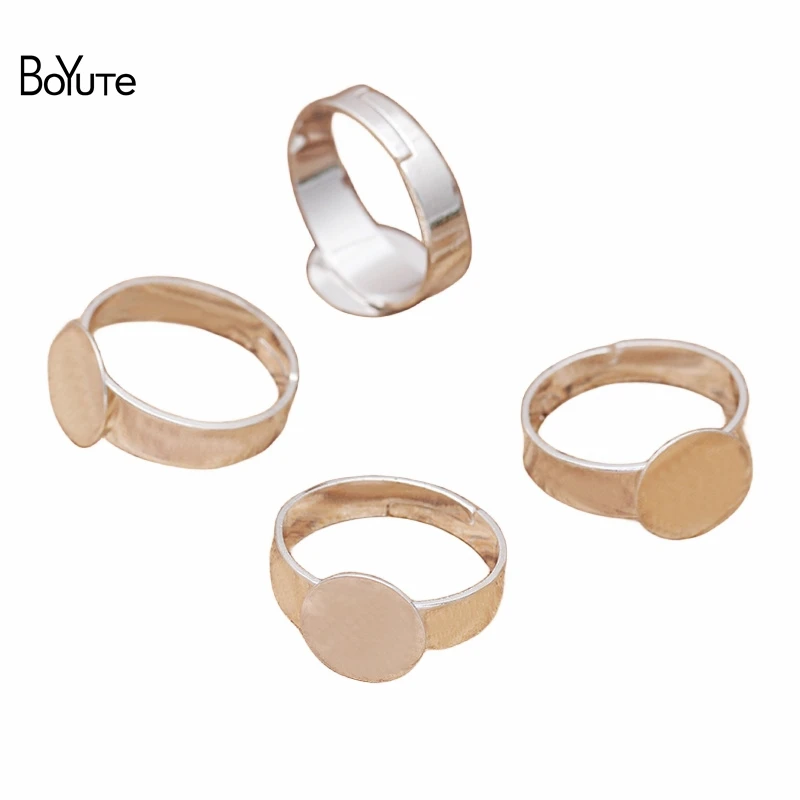 BoYuTe (50 Pieces/Lot) Silver Plated Ring with 8-10-12mm Flat Base Brass Material Diy Adjustable Ring Settings