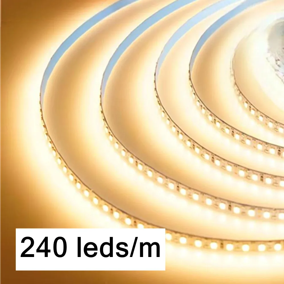 1/2/5/10m/lot 10mm PCB 2835 SMD 2400 LED Strip tape DC12V 24V IP20 Non waterproof Flexible Light 240 leds/m, White Warm White