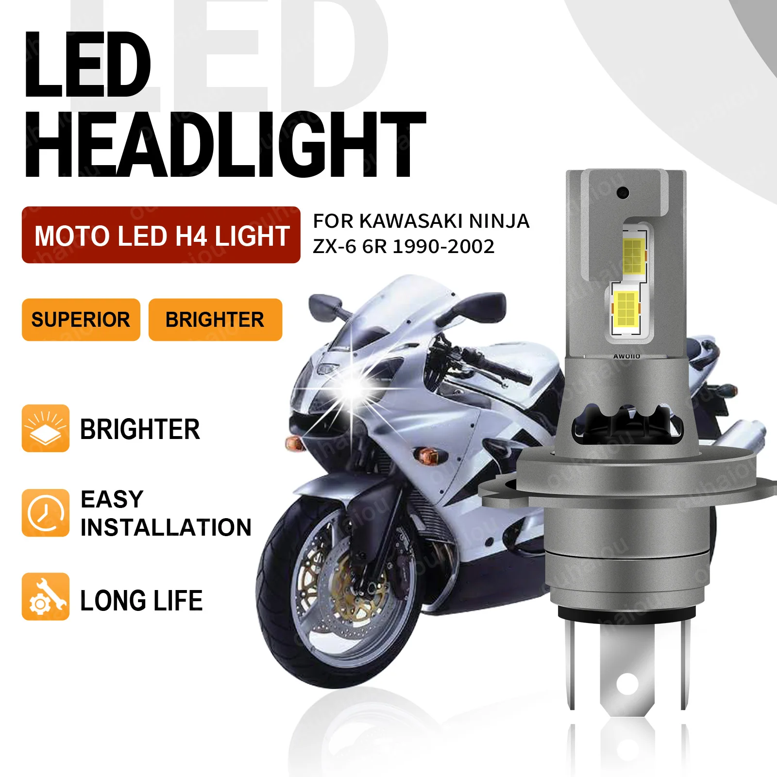 

H4 Motorcycle LED Headlight CSP 3570 Hi Lo Beam Lamp Moto For Kawasaki Ninja ZX-6 6R 1990 1991 1992 1993 1994 1995 1996-2002