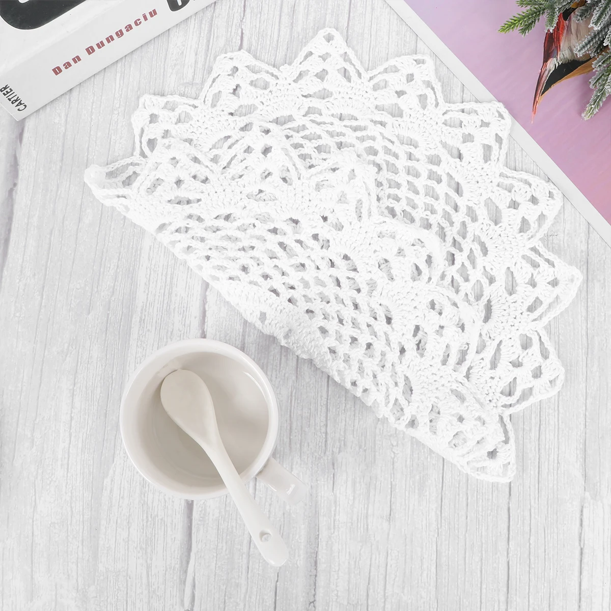 

Crochet Placemat Premium Cotton Dining Mat Eco-Friendly Vintage For Wedding Party Restaurant Cuisine Mat (White)