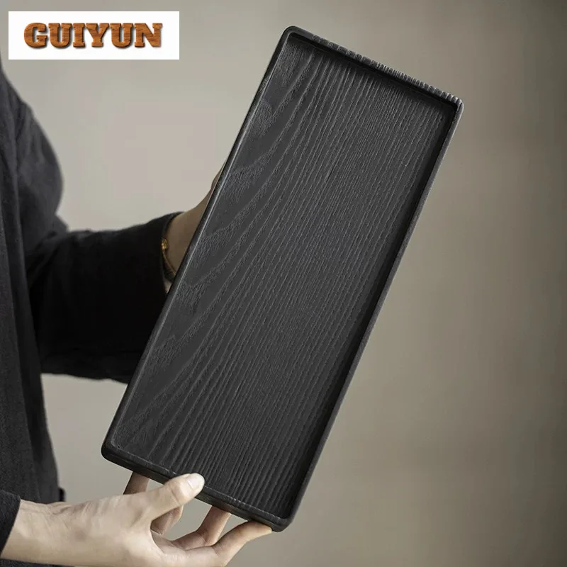 

White Wax Charcoal Solid Wood Square Tea Tray Afternoon Tea Dessert Plate Coffee Storage Board Teapot Base Dishes For Serving