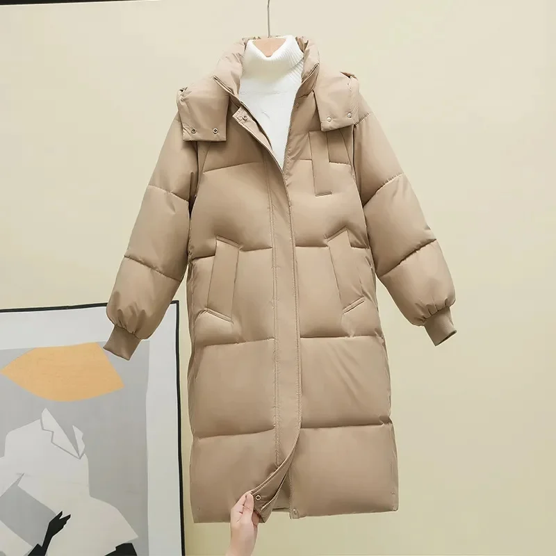 Parka feminina justa com capuz, parka grossa e quente, casaco puffer, sobretudo à prova de vento, casaco longo, moda, inverno, moda, 2022