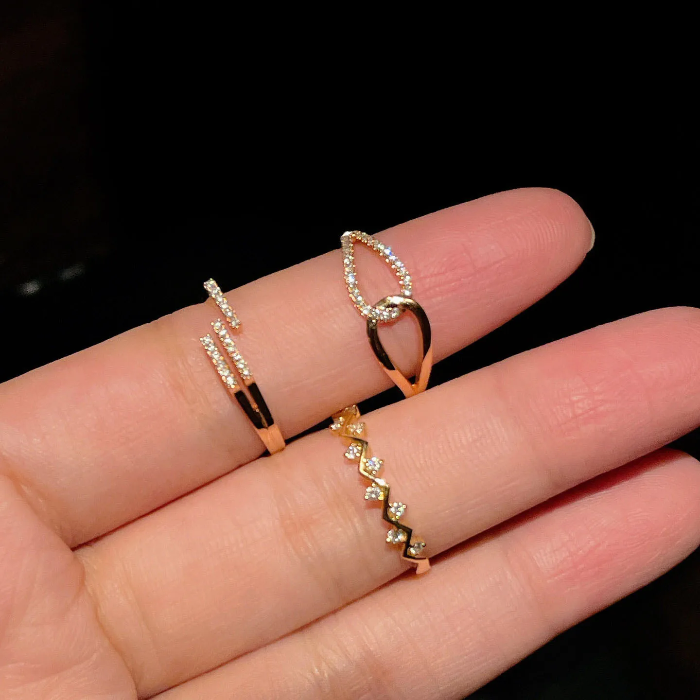 New in Charm inlay Minimalist Wave Broken Diamond Ultra Fine rings for women Stacking Style ring Suitable for Daily Jewelry Gift