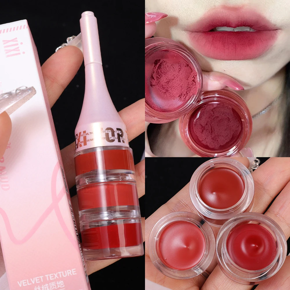 3pc/set Lipstick Matte Velvet Lip Mud Non-stick Cup Waterproof Long Lasting Lips Makeup Tint Easy To Color Sexy Red Lip Gloss