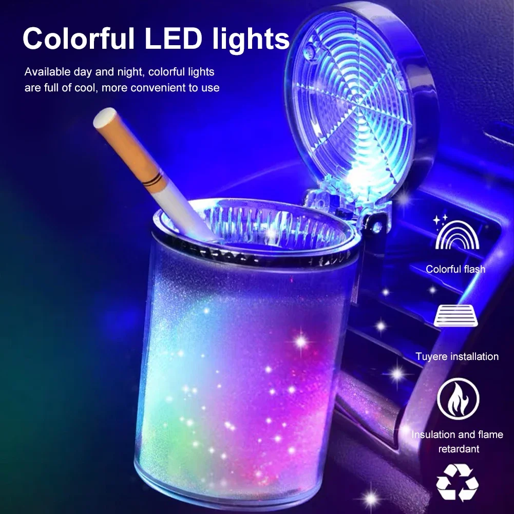 Car Ashtray with LED Light Airtight Lid Multifunctional Vehicle Cup Holder Air Vent Ashtray Trash Can Car Interior Decoration