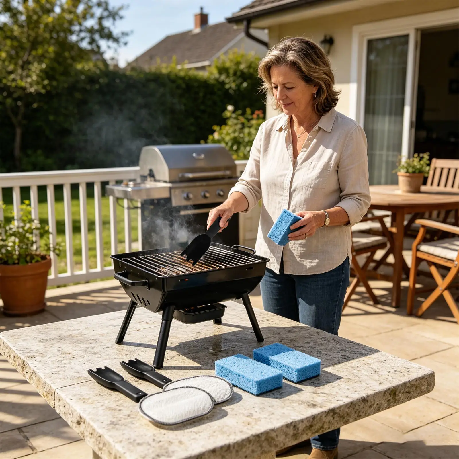 Grill Cleaning Kit Scrub Utensils Kit With Sponges Grill Scraper For Outdoor Backyard Patio Camping Party Gathering Kitchen