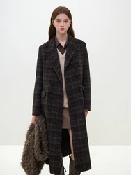 FSLE Autumn Coat College Style High-end Green Plaid Double-sided Wool Coat for Women Winter New Style Long Wool Coats for Female
