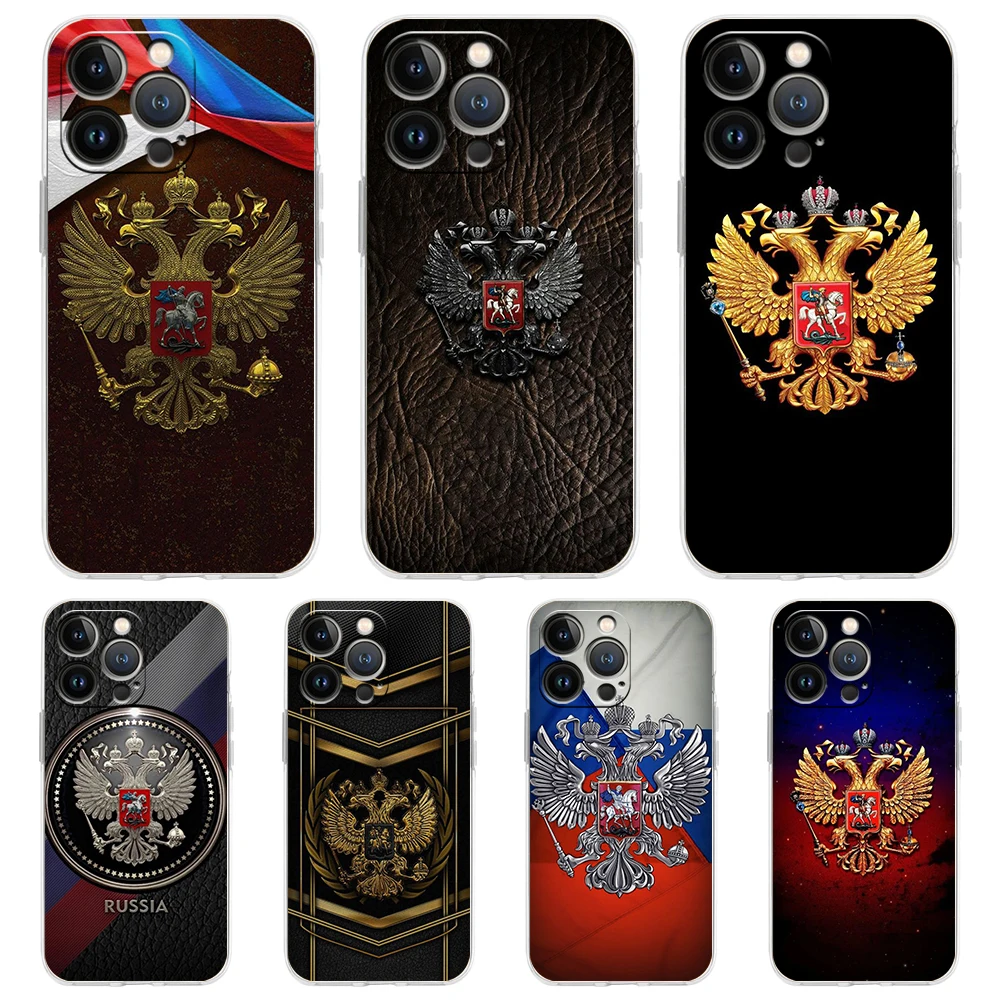 Russia Russian Flags Emblem Case for iPhone 16 15 14 13 12 Pro Max Transparent TPU for iPhone 11 Pro Max 7 8 Plus XS XR Shell