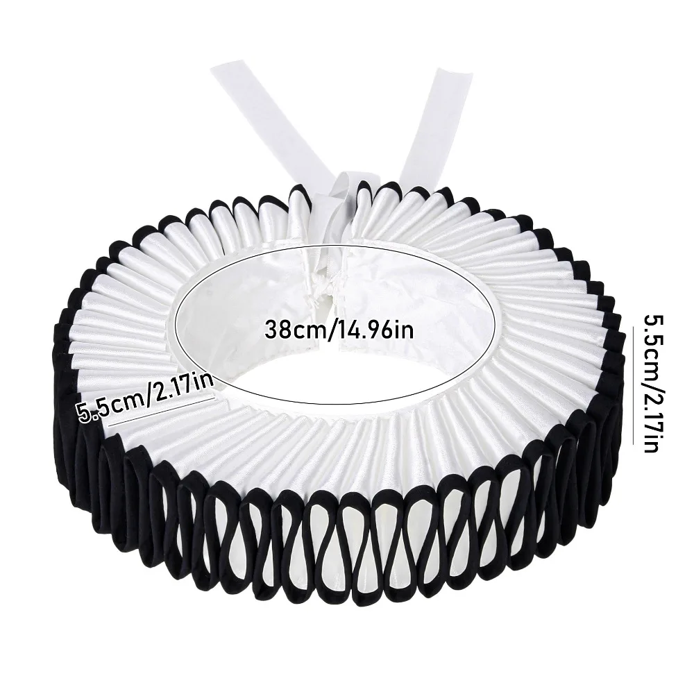 Kerah Ruffle Leher Dapat Dilepas Kerah Palsu Opera Renaisans Antik Kostum Victoria Retro Kerah Ruff Badut Sirkus