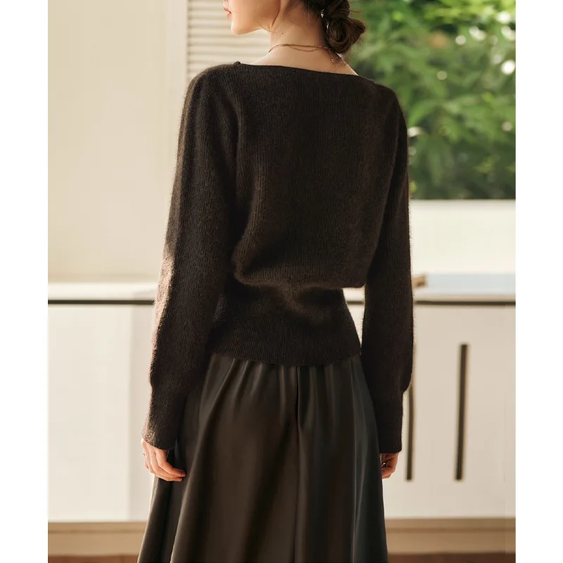 2025 スリットヘム ウエストシェイプ オーバーヘッド ポリエステル繊維 カジュアルスタイル フレンチスタイル ワンショルダー レディースニットウェア 秋
