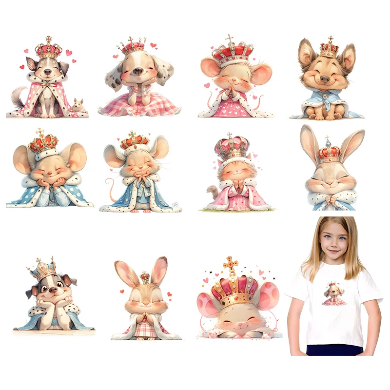 King Queen Small Animal Children's T-shirt Printed Stickers Cartoon Animal Heat Transfer Ironing T-shirt Children's Decoration